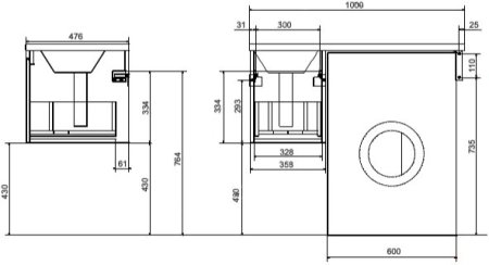 Тумба с раковиной Эстет Dallas Luxe 100 подвесная, 1 ящик, под стиральную машину, L 