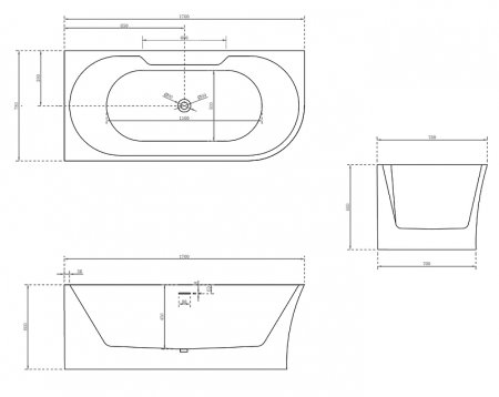 Акриловая ванна Abber 170х78 AB9335-1.7L без гидромассажа 