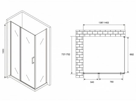 Душевой уголок Abber Sonnenstrand 140х75 AG04140S-S75 профиль Хром стекло прозрачное 