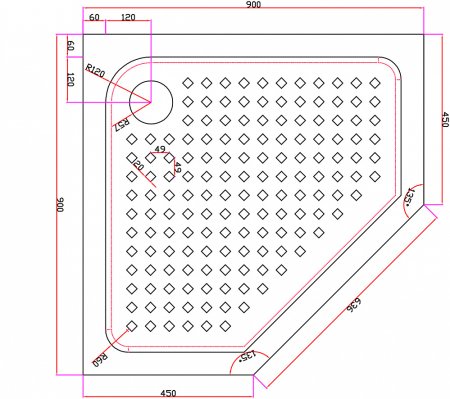 Акриловый поддон Cezares Tray пятиугольный 90 см, без сифона 