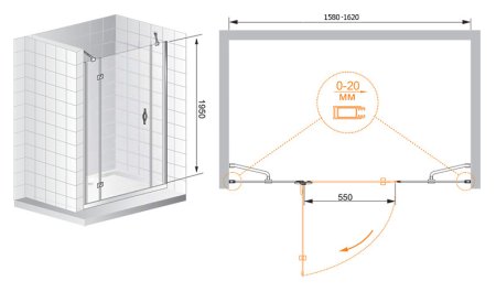 Душевая дверь в нишу Cezares Bergamo B13 60 60/40 C Cr L 