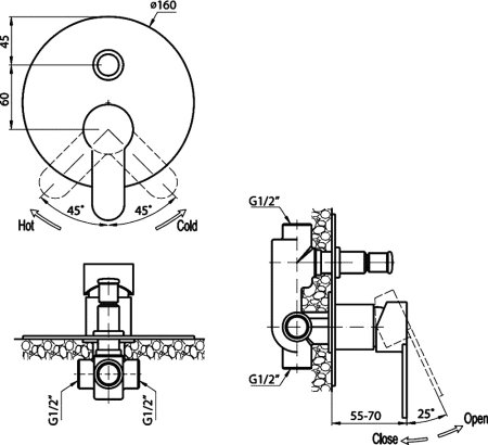 Смеситель Cezares Laconico C-VDI-01 С ВНУТРЕННЕЙ ЧАСТЬЮ 