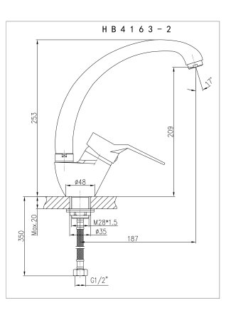Смеситель однорычажный для кухни HAIBA HB4163-2 хром 