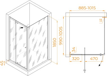 Душевой уголок RGW PA-44 (PA-02 + Z-050-1) 900x1000 