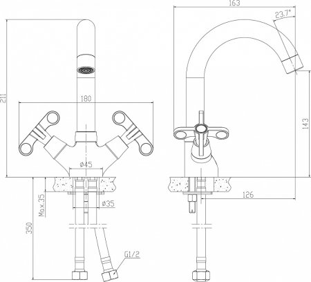 Смеситель для раковины Rossinka RS42-62 Хром 