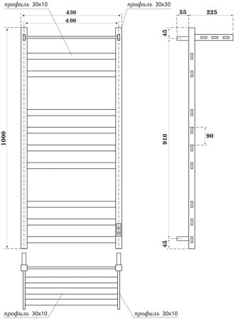 Полотенцесушитель электрический APEXTERMO Terra TR01104BM 1000x400 с полкой, черный матовый 