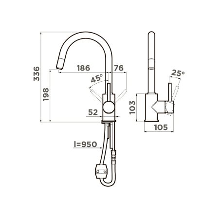 Смеситель для кухонной мойки Omoikiri Shinagawa-S-BN с вытяжным изливом 4994336 