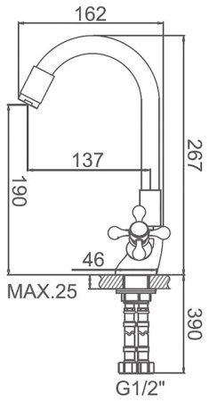 Смеситель Ledeme L1319-2 для кухонной мойки, чёрный+хром 