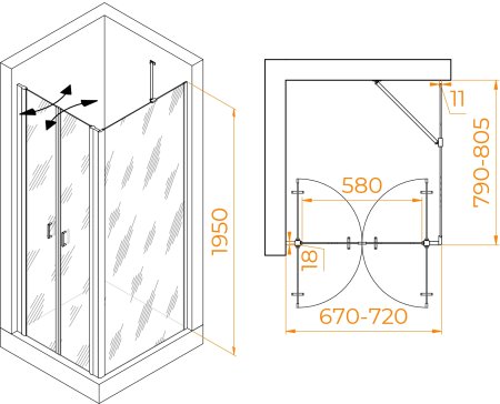 Душевой уголок RGW PA-144 (PA-104+Z-050-2+O-204) 700x800 