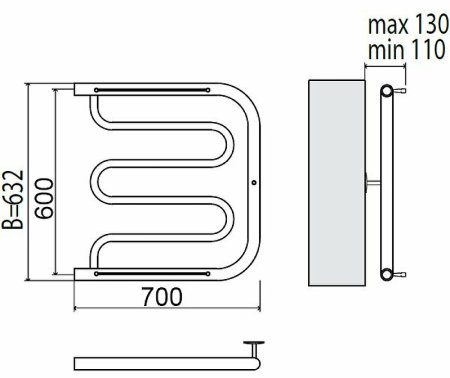 Водяной полотенцесушитель Terminus Фокстрот 600x700 4620768881343 с полкой Хром 