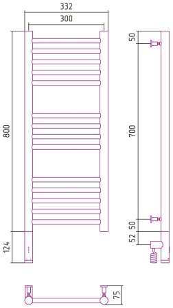Полотенцесушитель электрический Сунержа Богема 3.0 80х30 L прямая 
