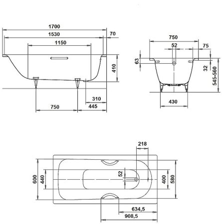 Стальная ванна Kaldewei Saniform Plus 373-1 170x75 112600013001 с покрытием Easy-clean 