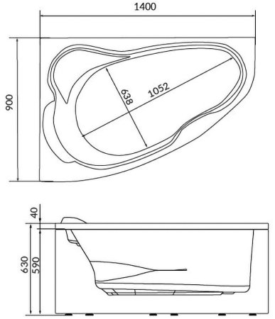 Акриловая ванна Creto Glaze 140х90 L 16-14090L без гидромассажа 