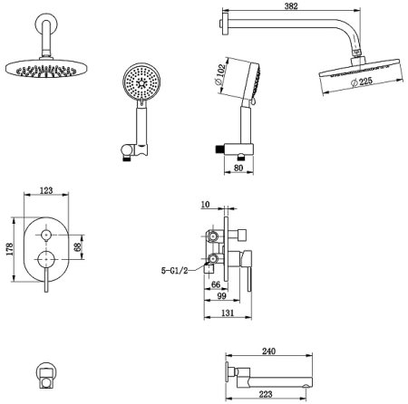 Душевая система Bronze de Luxe Scandi 14582B Черная матовая 