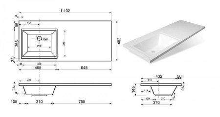 Тумба с раковиной Creto Cafor 110 R 19-W110R Белый глянец 