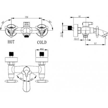 Смеситель для ванны Kaiser Trio 57022-1 Бронза 
