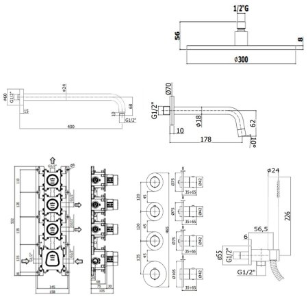 Душевая система Paffoni Modular Box KITMB019NO045KING с термостатом Черная матовая 