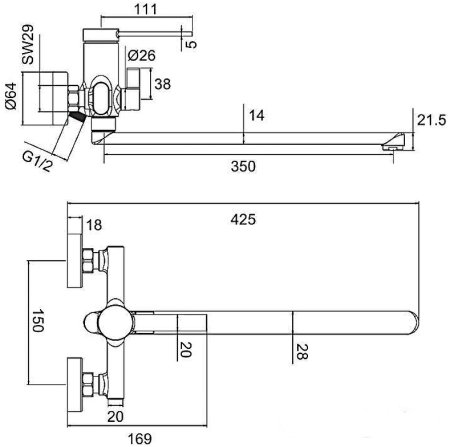 Смеситель для ванны Frap H67 F2267 универсальный Хром 