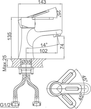 Смеситель D&K Paulinus Rhein DA1352141 для раковины 