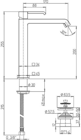 Смеситель для раковины Paini Q 19CR211LLESR Хром 