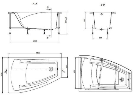 Акриловая ванна Roca Hall Angular 150х100 ZRU9302864 L без гидромассажа 