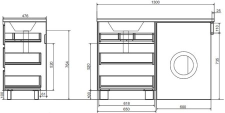 Тумба с раковиной Эстет Dallas Luxe 130 напольная, 3 ящика, L 