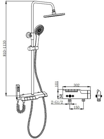 Душевая система Boch Mann Vettorre B TS BM9651 с термостатом Черная 