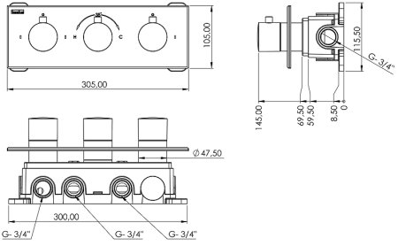 Душевая система Teska Lande T4000C с термостатом Хром 