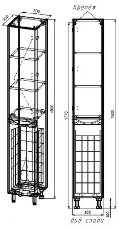 Шкаф пенал Style Line Бергамо 30 R СС-00002329 с бельевой корзиной Белый антискрейтч 