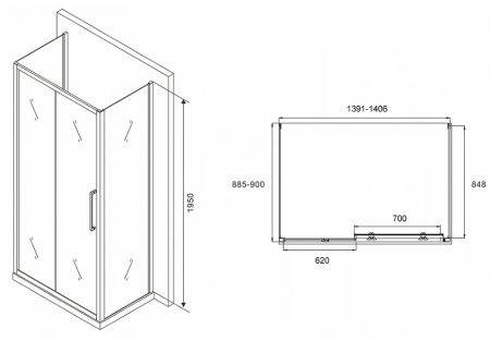 Душевой уголок Abber Schwarzer Diamant 140x90 AG30140MH-S90M-S90M профиль Хром стекло матовое 