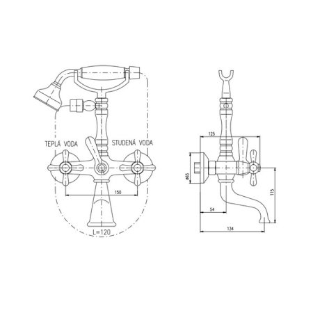 Смеситель Rav Slezak Morava retro MK560.5/2Z для ванны с душем, золото 