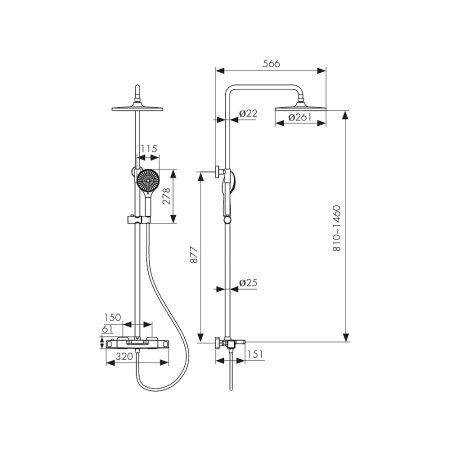 Душевая система Kaiser Quadris 25282-2 с термостатом Черная матовая 