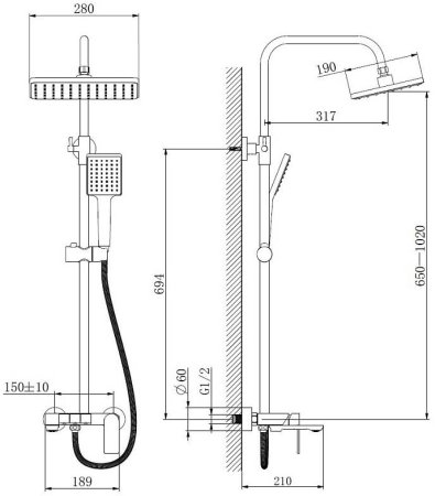 Душевая система Haiba оружейная сталь (HB24639-3) 