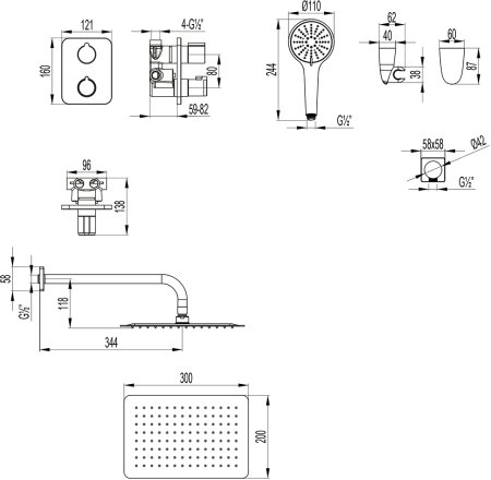 Смеситель Lemark Bronx для ванны и душа термостатический встраиваемый (LM3749GM) 