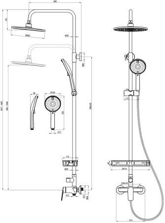 Смеситель Lemark Verba для душа с регулируемой высотой штанги и верхней душевой лейкой Тропический дождь" (LM11460C)" 