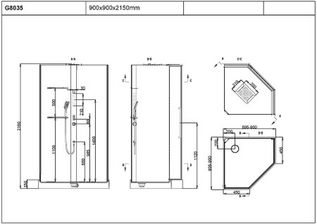 Душевая кабина Black&White Galaxy G8035 90x90 8035000 с гидромассажем 