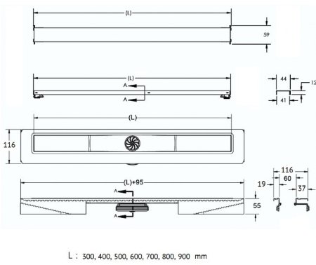 Душевой лоток Berges C1 Norma 600 095137 с Черной матовой решеткой 