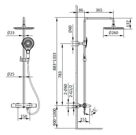 Душевая система с термостатом AltroBagno Squalo 03-04.10 Cr хром 