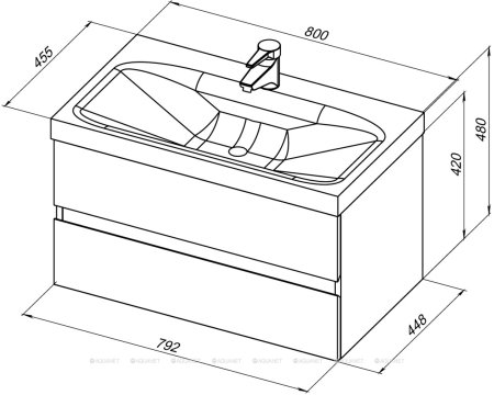 Тумба с раковиной Aquanet Беркли 80 белый глянец (2 ящика) 
