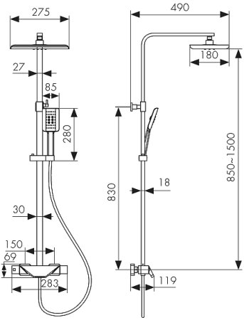 Душевая система Kaiser Quadris 25182-2 с термостатом Черная матовая 