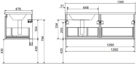 Тумба с раковиной Эстет Dallas Luxe 130 подвесная, 1 ящик, L 