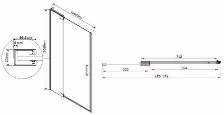 Душевая дверь Vincea Extra 100 VDP-1E9010CGB профиль Черный стекло тонированное 