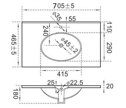 Раковина CeramaLux 9070F врезная 