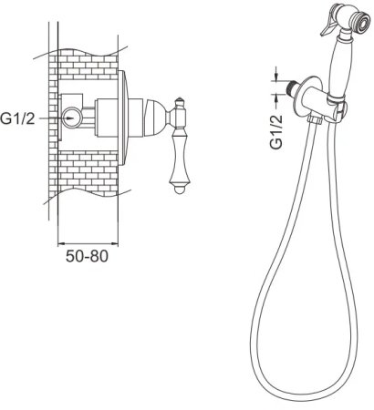 Гигиенический душ со смесителем Rose R0105, хром 