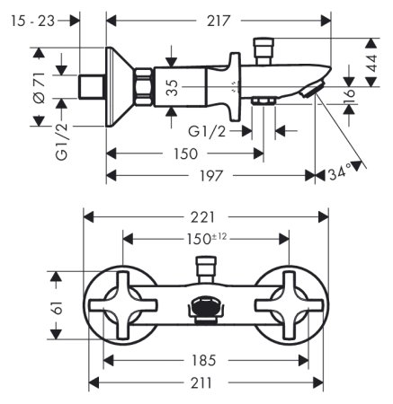Смеситель Hansgrohe Logis Classic 71240000 HG для ванны с душем 