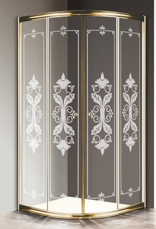 Душевой уголок Cezares Giubileo-R2-90 стекло с узором, золото 