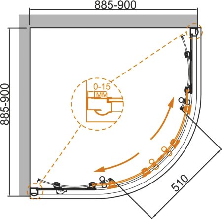 Душевой уголок Cezares Giubileo-R2-90 стекло с узором, золото 