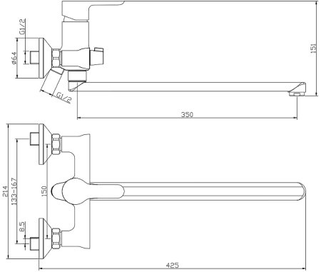 Смеситель для ванны Olive's Toledo 18221TD универсальный Хром 