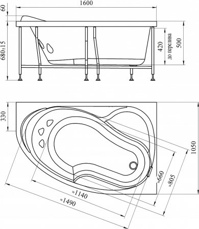 Акриловая ванна Radomir Амелия правая 