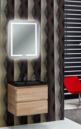 Мебель для ванной Vincea Alba 600 подвесная, 2 ящика, W.Oak (черная раковина) 